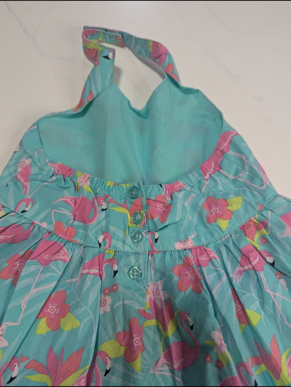 Gymboree Tropical Paradise Size 7 Green Flamingo Halter Dress Polplin Summer - Picture 7 of 7